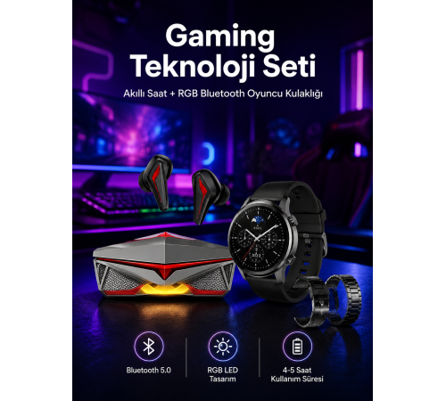 ANC Özellikli Bluetooth Kulaklık ve Amoled Ekran Akıllı Saat Uyku ve Sağlık Takibi Nabız Ölçer