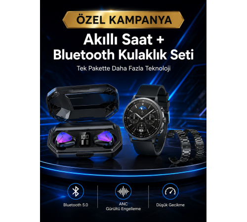 Yeni Nesil Kampanyası Bluetooth Bağlantılı Akıllı Saat ve Kablosuz Kulaklık Dijital Göstergeli