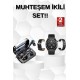Kulak İçi Kablosuz Bluetooth Kulaklık ve NFC ve GPS Özellikli Akıllı Saat Alarm ve Titreşim