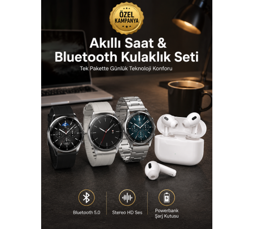 Aynalı Bluetooth Kulaklık Yeni Nesil Akıllı Saat Titreşimli Nabız Ölçer Spor Modları