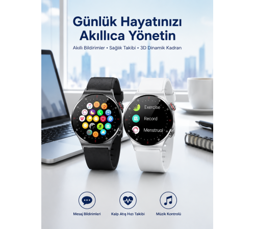 Akıllı Saat Amoled Ekran Bluetooth Bağlantılı Sesli Görüşme Nabız Ölçer