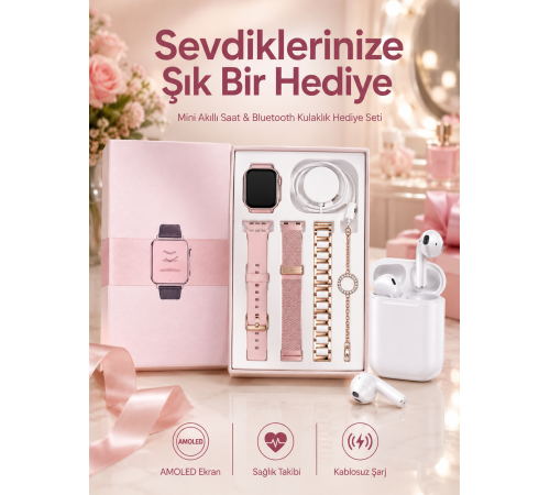 3 Kordonlu Dokunmatik Ekran Akıllı Saat ve 2.Nesil Kablosuz Bluetooth Kulaklık ANC/ENC