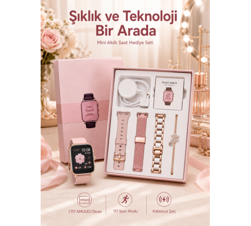 Kadınlar İçin Dokunmatik Ekran Akıllı Saat ve Kablosuz Bluetooth Kulaklık ANC Özelliği