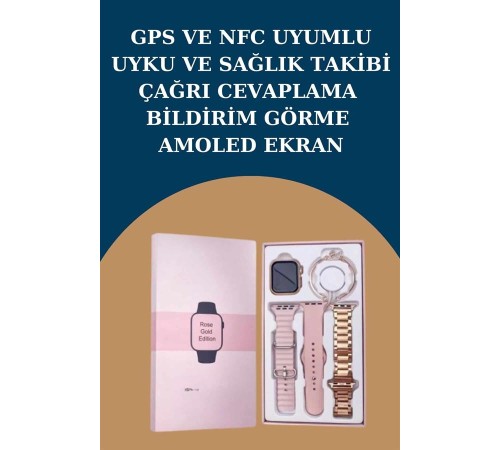 Kadınlar İçin 3 Kordonlu Akıllı Saat ve Dijital Göstergeli Powerbankli Bluetooth Kulaklık Dokunmatik Kontrol