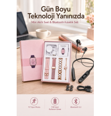 Kablolu Bluetooth Kulaklık ve Kadınlara Özel Bileklik Hediyeli Yeni Nesil Akıllı Saat 3 Kordonlu