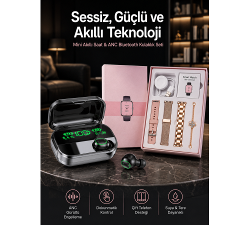 Yeni Nesil Kaliteli Akıllı Saat ve Kablosuz Bluetooth Kulaklık Yüksek Ses Kaliteli Yeni Nesil