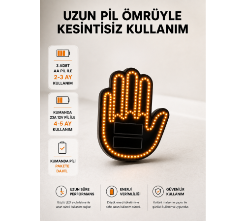 Pilli Led Işık Araç Camı İçin Uzaktan Kumandalı El Simgesi