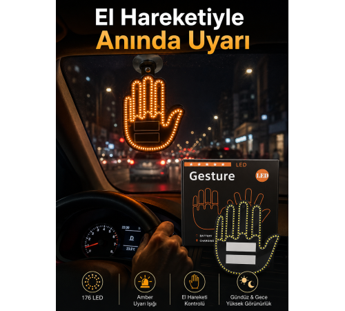 Pilli Led Işık Araç Camı İçin Uzaktan Kumandalı El Simgesi