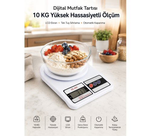 Net LCD Ekran ve Otomatik Kapanma Özelliği ile Uzun Ömürlü Dijital Mutfak Tartısı