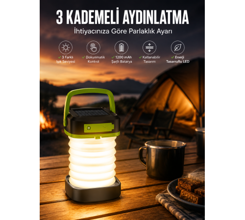 Led Lamba Kamp Lambası Hafif Taşınabilir Şarj Süreli Akordeon El Fenerli