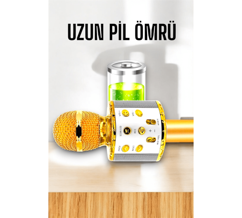 Kablosuz Bluetooth Karaoke Mikrofon USB ve AUX Girişli, Yüksek Ses Kalitesi