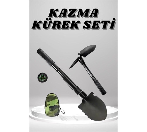 Kazma Kürek Seti Pusulalı Katlanır Portatif Kazma Kürek Seti Çok Fonksiyonlu Katlanabilir