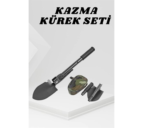 Katlanabilir Kamp Küreği Küçük Kazma Kürek Seti Pusulalı