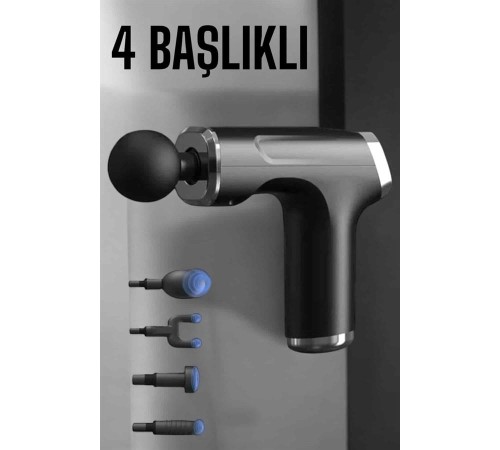 Masaj Tabancası 4 Başlıklı Kas ve Vücut Ağrıları İçin Şarjlı Darbeli