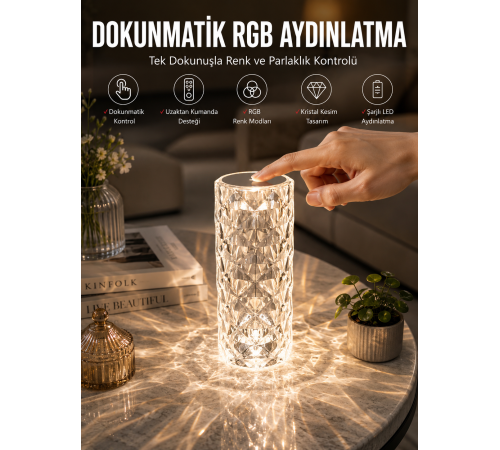Dokunmatik Kristal Gece Lambası Hediyelik