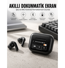 Kablosuz Bluetooth Kulaklık Ekranlı Uzun Şarj Süreli ANC Destekli
