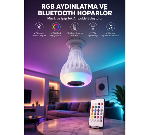 Kablosuz Bluetooth Hoparlör Led Lamba