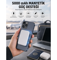 5000 Mah İOS Uyumlu Magsafe Kablosuz Şarj Hızlı Şarj Desteği