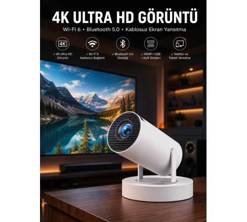 Taşınabilir Android Projeksiyon Ayaklı Çift Kollu 4K Çözünürlüklü Sinema Projeksiyonu