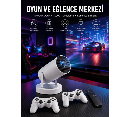 Projeksiyon Cihazı Video Oyun Konsolu Projektör Taşınabilir Ayaklı Çift Kollu 4K Çözünürlüklü