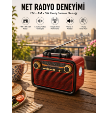 Müzik Kutusu Bluetooth Bağlantılı El Fenerli Nostaljik Tasarım Radyo