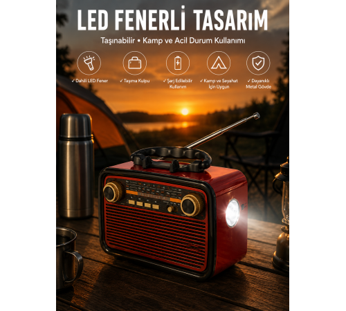 Eskitme Nostalji Tasarımlı Bluetoothlu Nostalji Radyo Ahşap Nostaljik Görünümlü