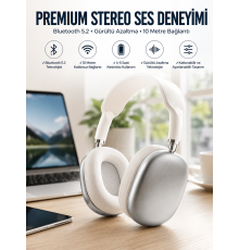 P9 Plus Kablosuz Kulak Üstü Bluetooth Kulaklık Beyaz Yüksek Ses Kaliteli
