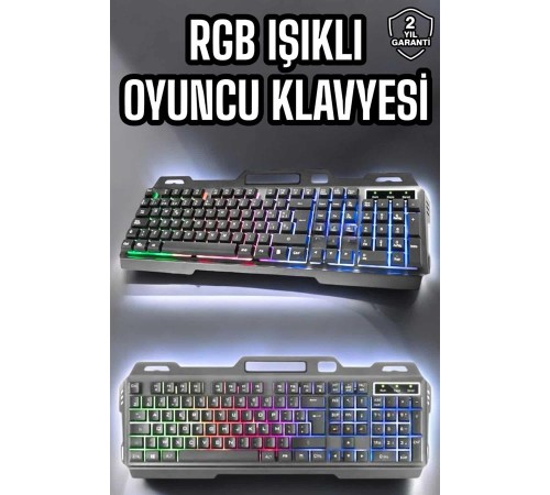 Led Işıklı Klavye Usb Girişli RGB Işıklı Q Klavye Mouse Hediyeli