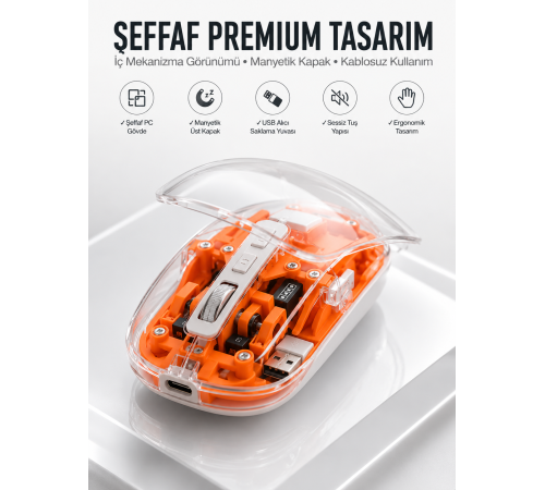 Fare Mouse Çift Modlu Kablosuz Bağlantılı 2.4GHz Destekli Yeni Nesil