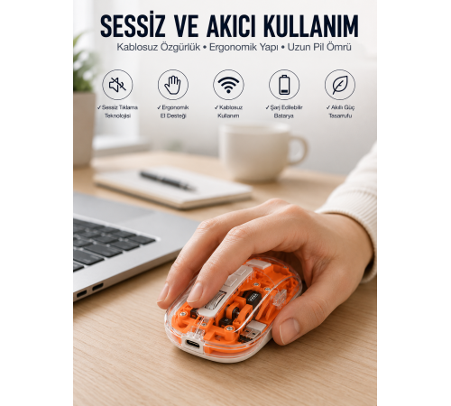Kablosuz Mouse Fare 5.0 Bluetooth Bağlantılı USB Girişli Yeni Nesil