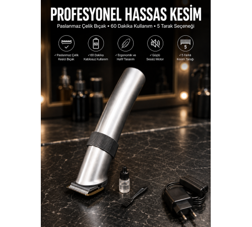 4 Taraklı Taşınabilir Profesyonel Saç ve Sakal Kesme Tıraş Makinesi Yeni Nesil