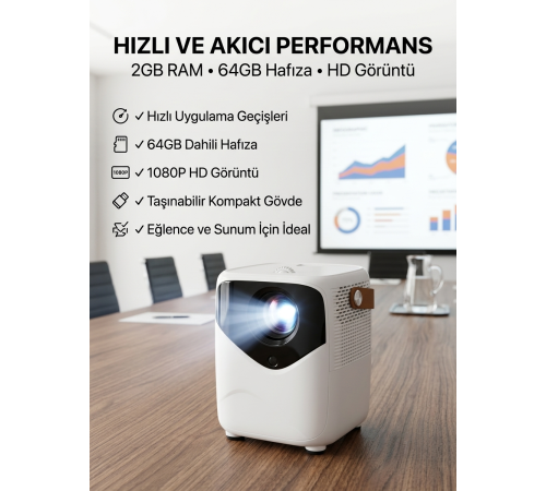 Yüksek HD Görünümlü Taşınabilir Projeksiyon Cihazı