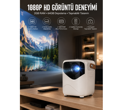 Taşınabilir Android Projeksiyon Wifi Destekli 4K Multimedia Tabanlı Ev Ve Ofis Tipi