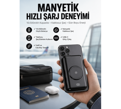 Powerbank Taşınabilir 10.000 Mah Hızlı Şarj Dijital Göstergeli