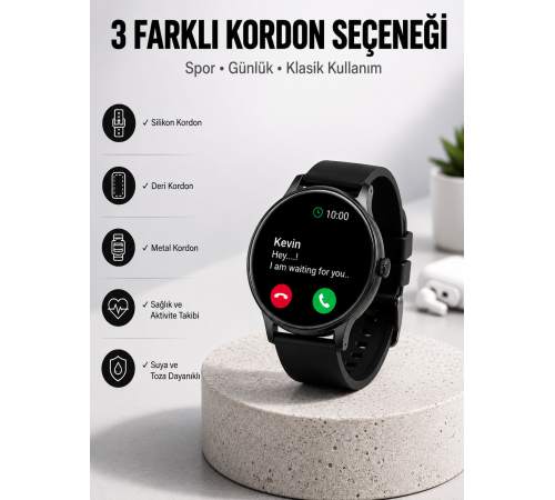 Akıllı Saat Sesli Görüşme Bluetooth Bağlantılı 3 Kordonlu Yeni Nesil