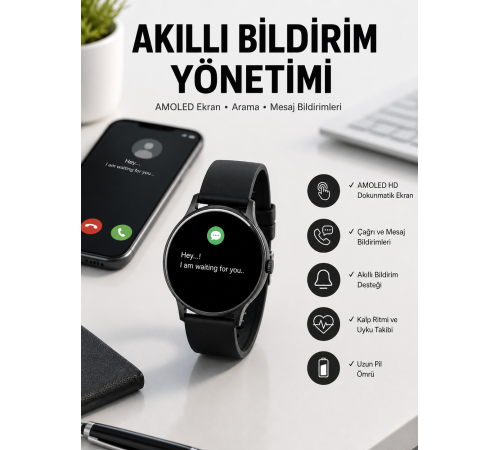 Akıllı Saat Çok Fonksiyonlu Sesli Görüşme NFC Uyumlu Amoled Ekran Yeni Nesil