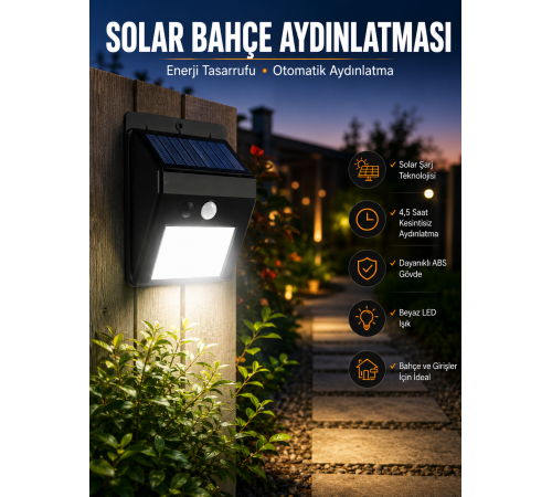 Solar Lamba Giriş, Bahçe Yol Avlu Hareket Sensörlü Led Parlak Gece Su Geçirmez