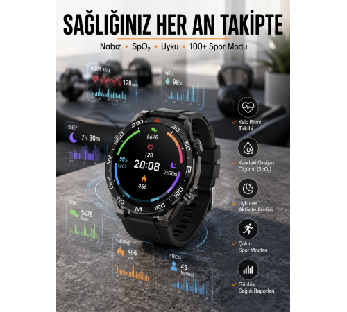 Akıllı Saat 2024 Model Arama Cevaplayan Uyku ve Sağlık Takibi