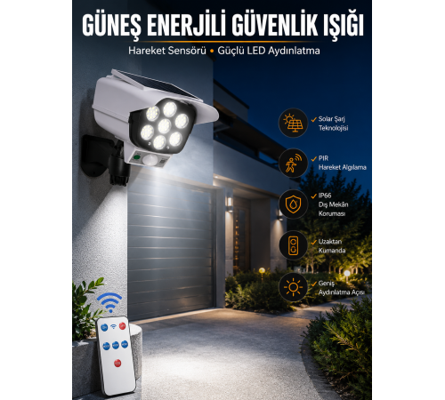 Solar Lamba Kamera Görünümlü Duvar Lambası Dönebilen Bahçe Aydınlatması