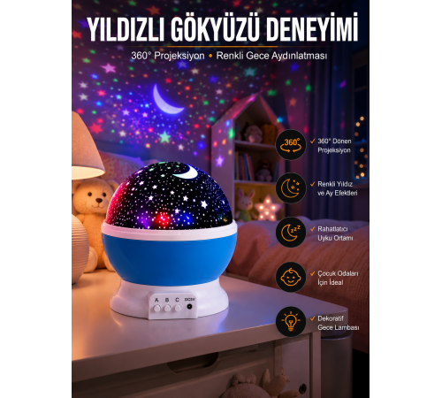 Yıldız Görünümlü Gece Lambası Renkli Masa Lambası Gökyüzü Projeksiyon