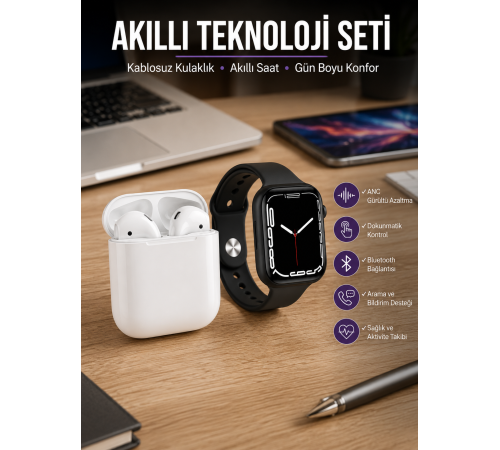 2025 Model Akıllı Saat ve 2.Nesil TWS Bluetooth Kulaklık ANC Özelliği Amoled Ekran