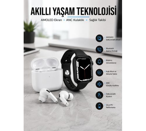2025 Model Akıllı Saat ve Yeni Nesil Pro Bluetooth Kulaklık TWS Yüksek Ses Kaliteli
