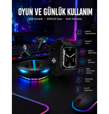 Yeni Nesil Akıllı Saat ve Kablosuz Kulaklık Kampanyası İkili Set Bluetooth Bağlantılı