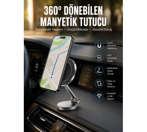 Yeni Nesil Araç İçi Mıknatıslı Telefon Tutacağı Tüm Telefonlara Uyumlu