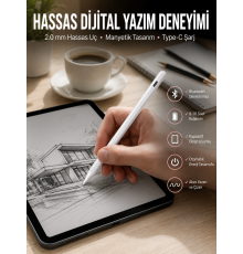 Dokunmatik Kalem Beyaz Şarjlı Yedek Uçlu Android ve İOS Uyumlu