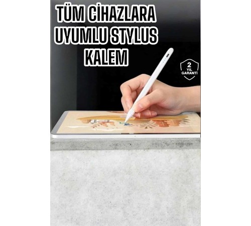Dokunmatik Kalem Beyaz Şarjlı Yedek Uçlu Android ve İOS Uyumlu
