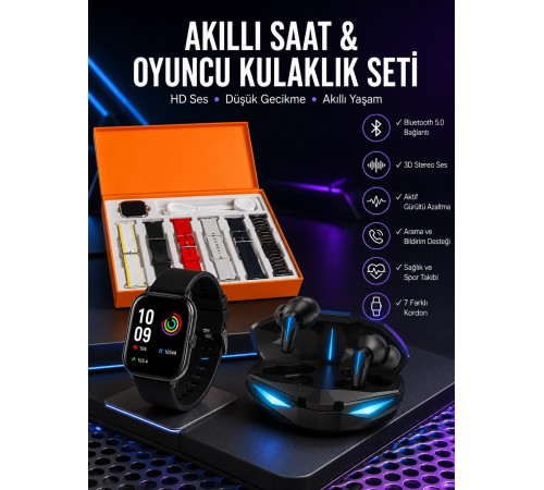 7 Kordonlu Akıllı Saat Ve Kulaklığı ANC Özelliği Kulak İçi Mikrofonlu Sesli Görüşme