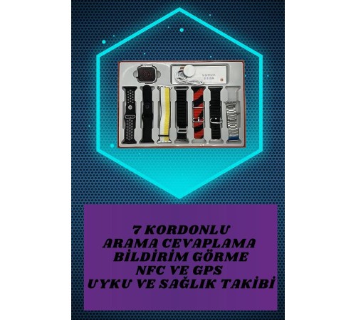 Dijital Göstergeli Powerbank Kulaklık ve 7 Kordonlu Yeni Nesil Akıllı Saat Amoled Ekran