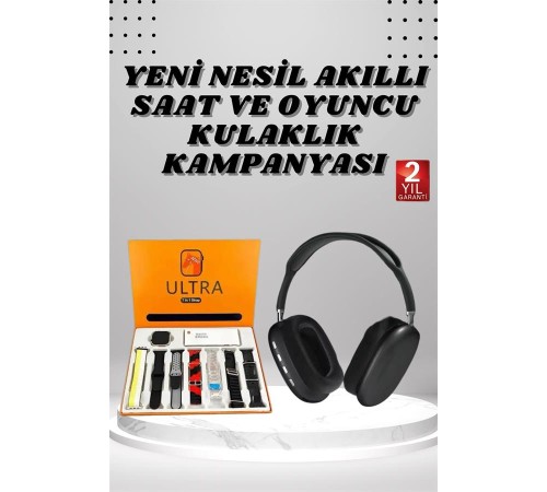 Kulak Üstü Kulaklık Pro9 ve Yeni Nesil Akıllı Saat Android ve İOS Uyumlu ANC Özelliği