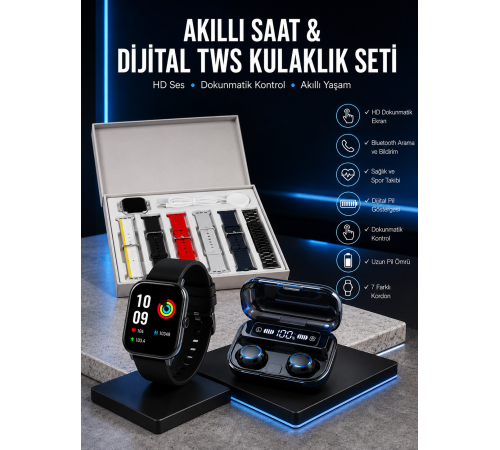 Yeni Model Akıllı Saat ve Kulaklık Kampanyası Nabızz Ölçer Bluetooth Bağlantılı Uzun Pil Ömrü